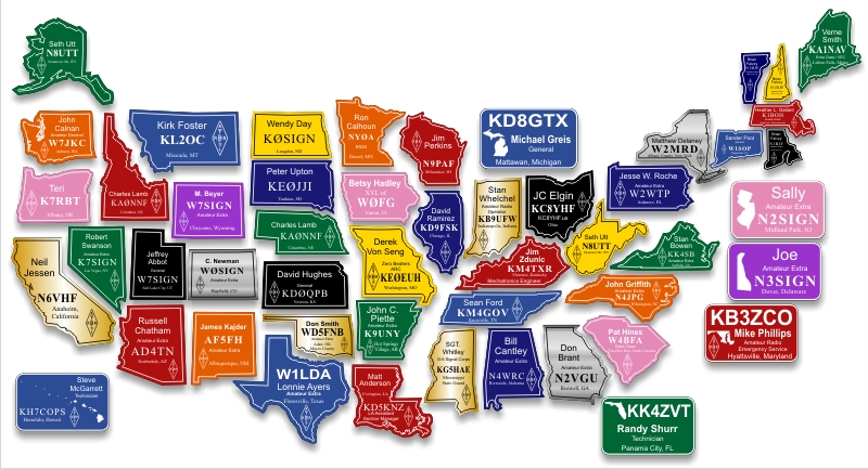 State Shaped HAM Radio Callsign ID Badges State Shaped HAM Radio Callsign ID Badges